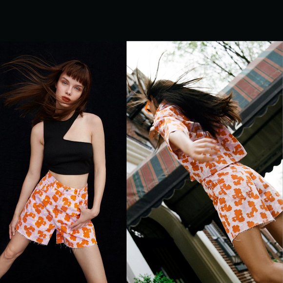 NEW! ZARA Signature Denim The 90's Short in Poppy Flower print ,Size 4 (EU 36) - Picture 4 of 16